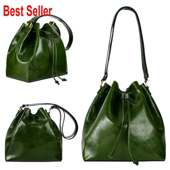 Full-Grain Leather Bucket Bag Italian Handmade Shoulder Bag